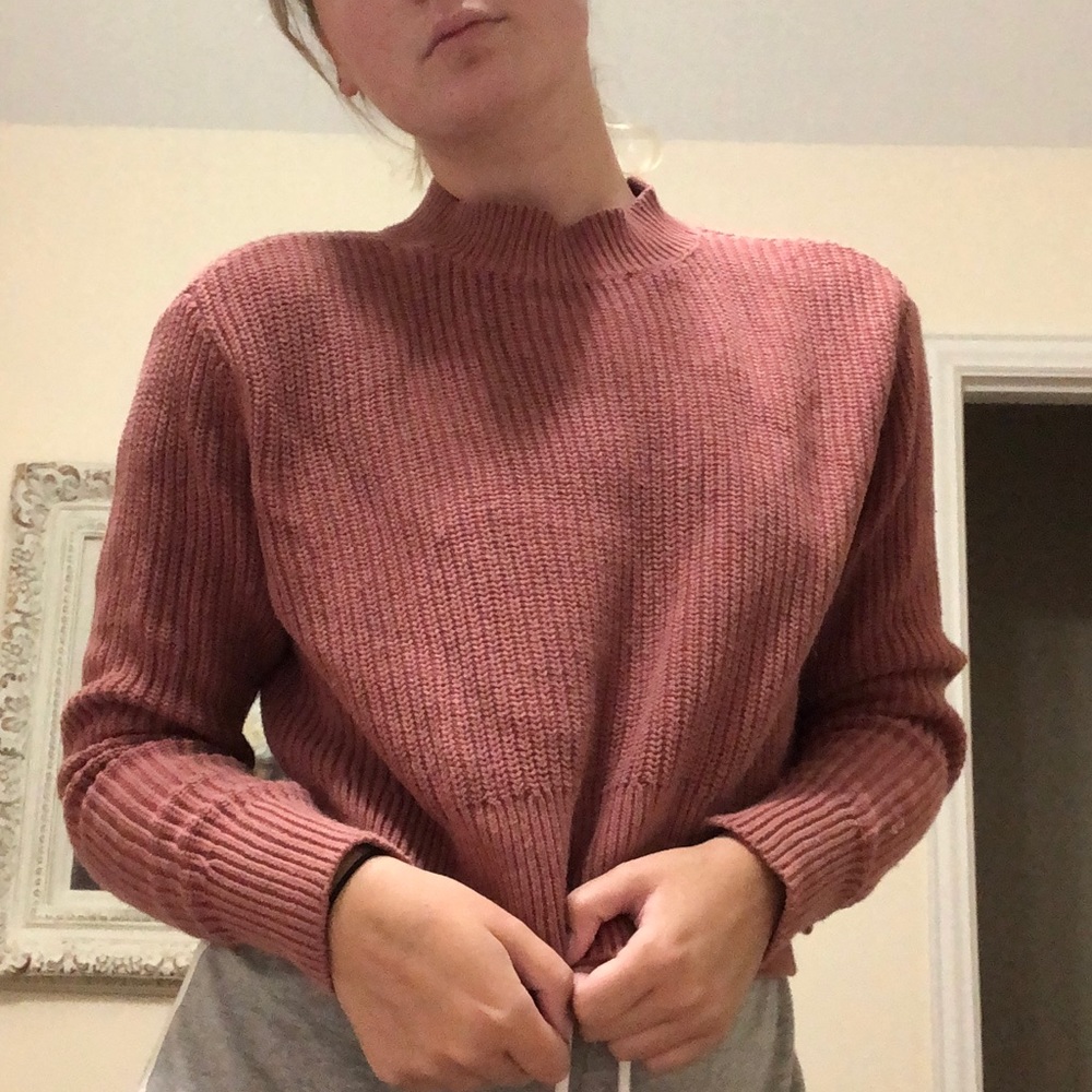 Mauve Mock neck Cropped Sweater